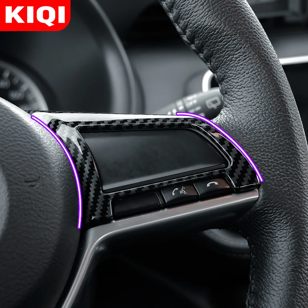 KIQI Carbon Fiber Car Stickers for Nissan Note Nismo Micra March Leaf Sunny Versa Dayz 2018 - 2021 Steering Wheel Cover Trim