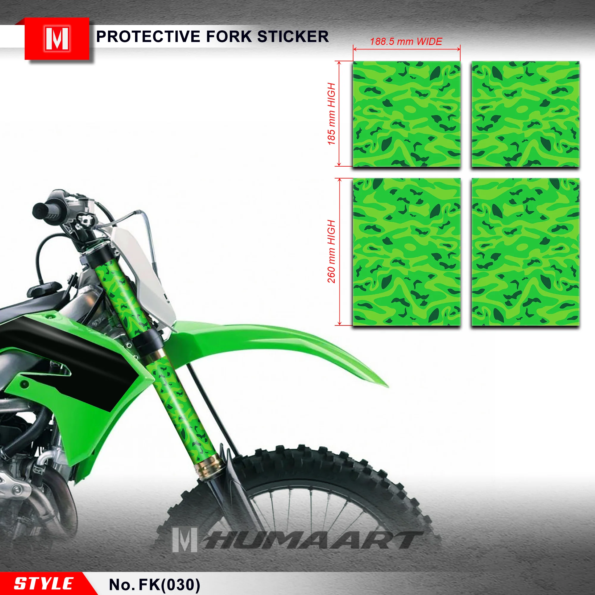 HUMAART MX Racing Bike Fork Shock Sticker Kit PVC Vinyl Decoration for Most Dirt Bikes Camouflage Waterproof Heatproof