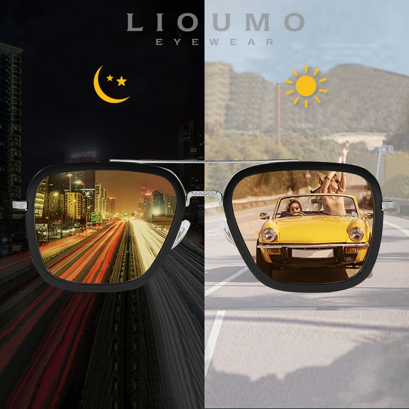 

LIOUMO Fashion Tony Stark Sunglasses For Men Women Photochromic Glasses Steampunk Polarized Goggles Top Quality gafas de sol