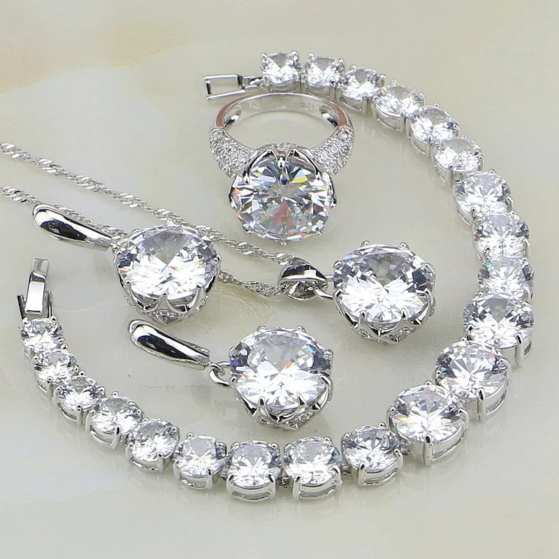 Wholesale 925 Sterling Silver Jewelry White Australian Crystal Jewelry Sets For Women Bracelet/Necklace/Pendant/Earrings/Ring