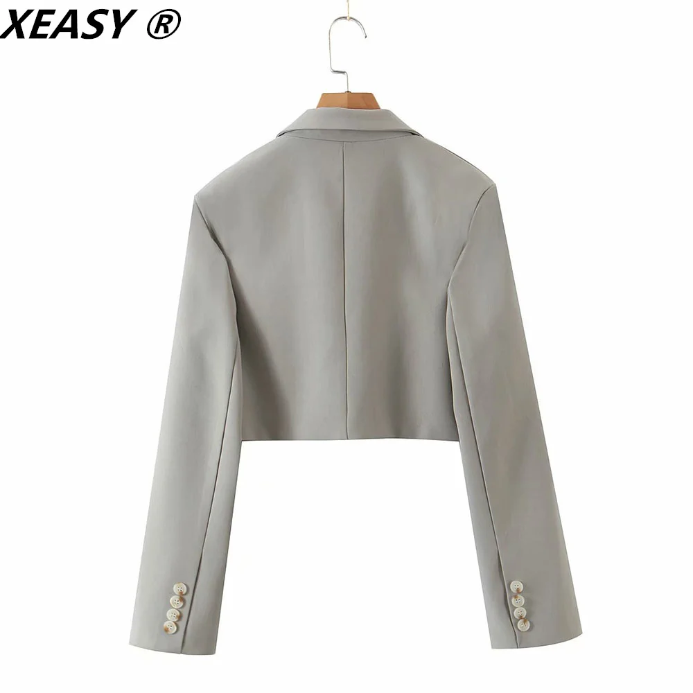 XEASY 2021 Women Fashion Set Vintage Single Button Short Blazer Female High Waist Asymmetrical A-Line Skirt England Style Suit