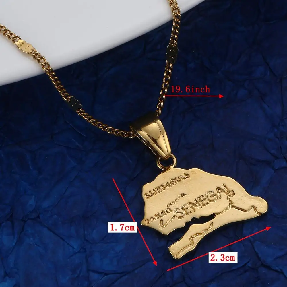 Gold Color The Republic of Senegal Map Pendant Necklaces Trendy Senegal Map Chain Jewelry