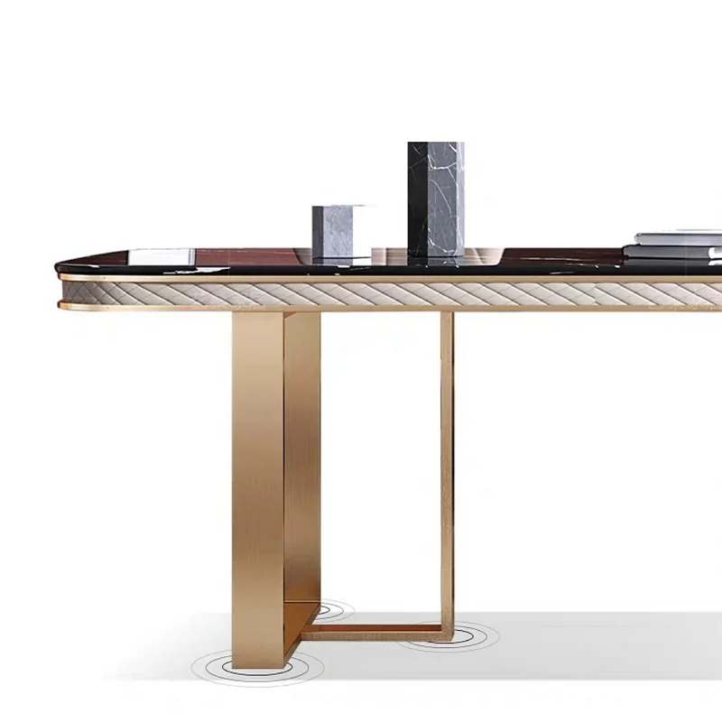 Luxury Italian Dining Table Set Modern Corner Marble Top Stainless Steel Dining Room Table