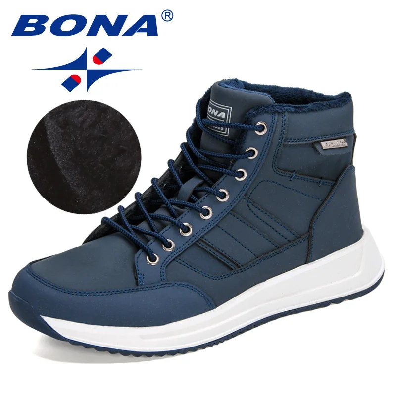 BONA 2022 New Designers Plush Ankle Snow Boots Men Protective Wear-resistant Sole Boots Man Warm Winter Walking Boots Mansculino