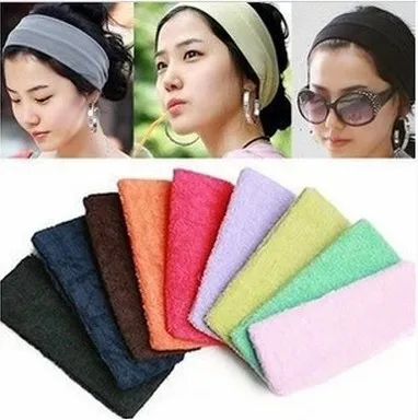 1PCS Free Shipping Wide Variety of plain hair band headband elastic headband sports yoga towel color optional