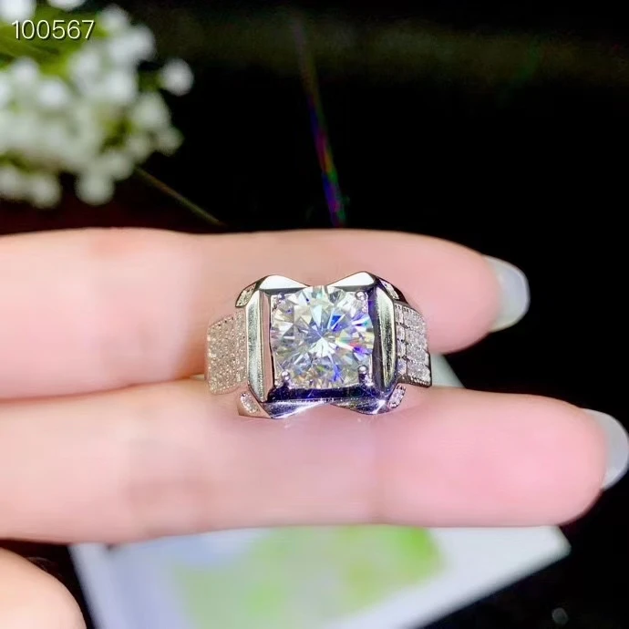 

2 carats sparkling moissanite ring for men real 925 silver 8*8mm size gem birthday gift shiny better than diamond strong power