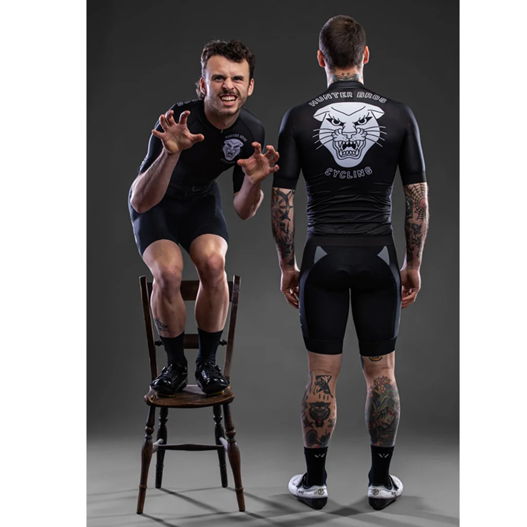 Hunter Bros Cycling Suits Short Sleeve Jerseys Bib Shorts Gel Pad Roupa Ciclismo Maillot Hombre Quick Dry Black/White Clothing