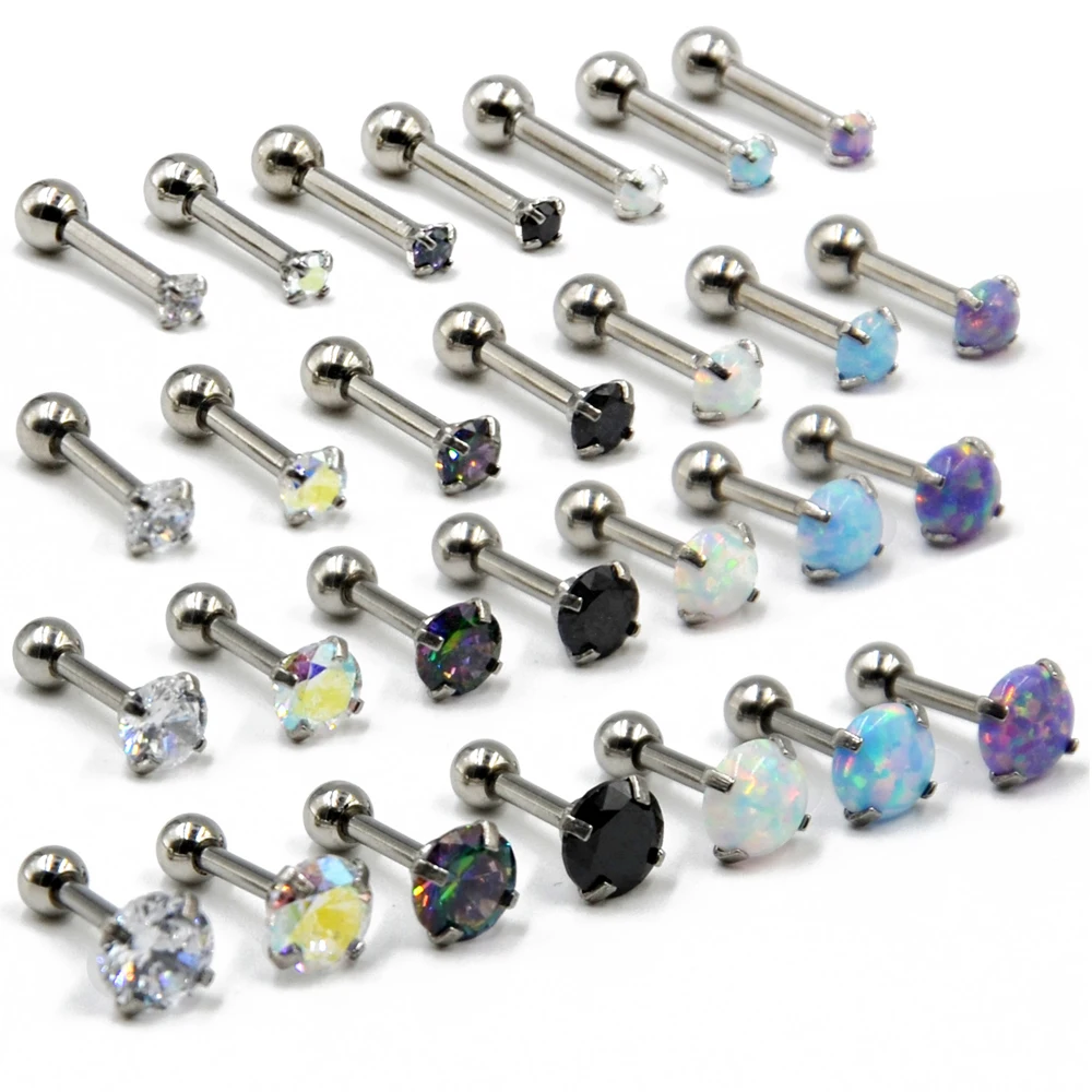 1PC Opal Zircon Earring Helix Tragus Cartilage Ear Studs Round Zircon Opalite Earring Body Piercing Fashion Women Jewelry 1.2mm