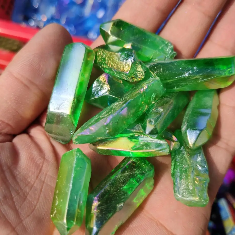 RARE Titanium Apple Aura Quartz Crystal Cluster Energy Healing Specimen