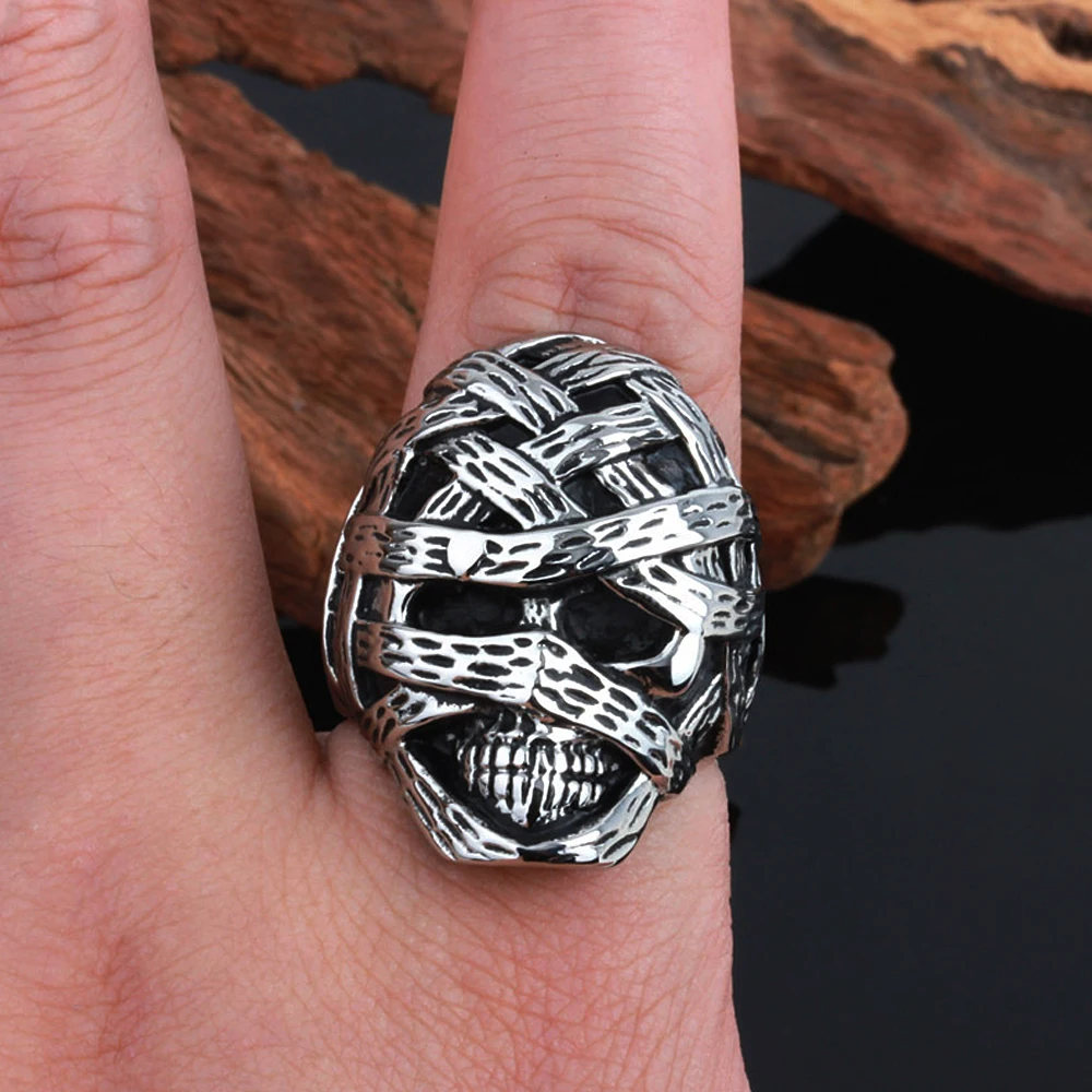 Ancient Egyptian Mummy Skull Ring For Men Punk Retro Egyptian Stainless Steel Biker Ring Hip Hop Rock Jewelry Dropshipping Store