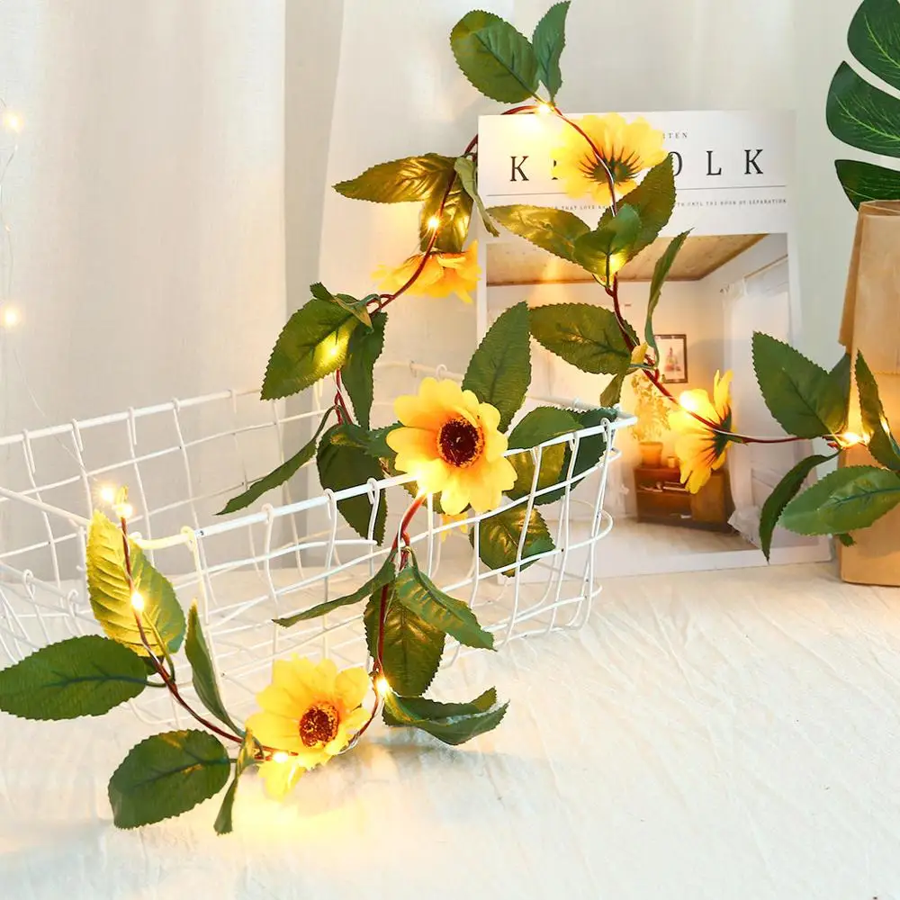 

30LED Green Leaf Sunflower Home Decoration Light String Simulation Flower Decorative Rattan String Light