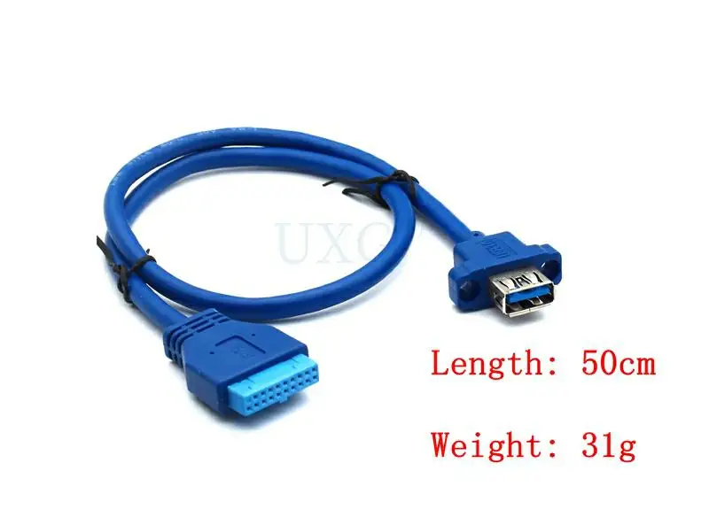 USB 3.0 Female Single Port  Screw Mount Panel Type to Motherboard 20Pin Cable  50cm 75cm