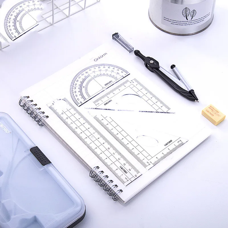 Kompass und lineal set 7 sätze von schüler zeichnung geometrie dreieck winkelmesser lineal schreibwaren