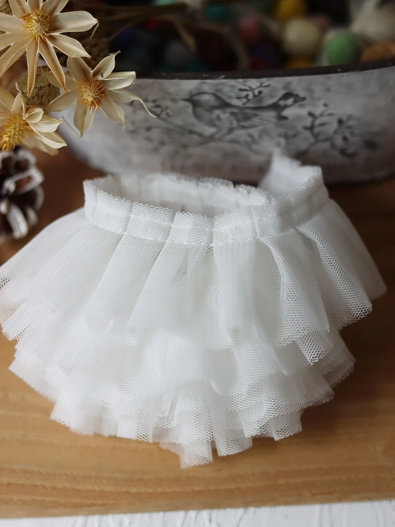 5CM Wide Double Layers Mesh Pleated Fabirc Lace Embroidered Ribbon Collar Neckline Ruffle Trim Wedding Dress DIY Sewing Supplies