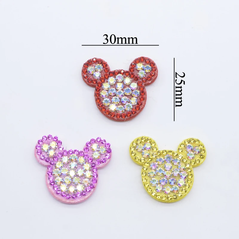 12Pcs 30*25mm Padded Scrapbooking Mouse Head Patches Rhinestone for Handmade Headwear Hair Clips Bow Decor Appliques Accessories