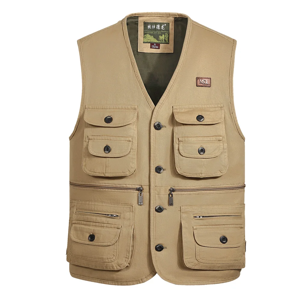 

ZOZOWANG Spring And Autumn Cotton Outdoor Waistcoat Multi-pocket Jacket Men's Fishing Photography Vest Large Size 4XL