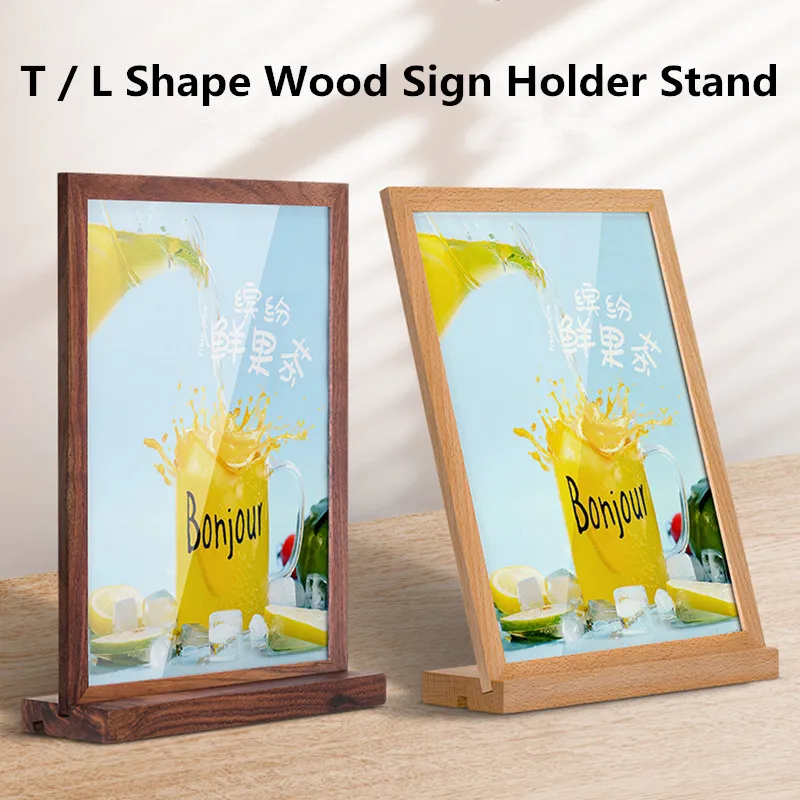 

A6 Wooden Acrylic Sign Holder Stand Restaurant Table Menu Card Holder Leaflet Paper Frames Display Stands