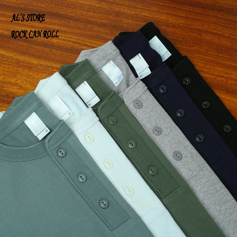 AL6122 Asian Size Mans Good Quality 260GSM Soft Cotton Casual Stylish Seamless Tubular Henley Tee 6 Colours