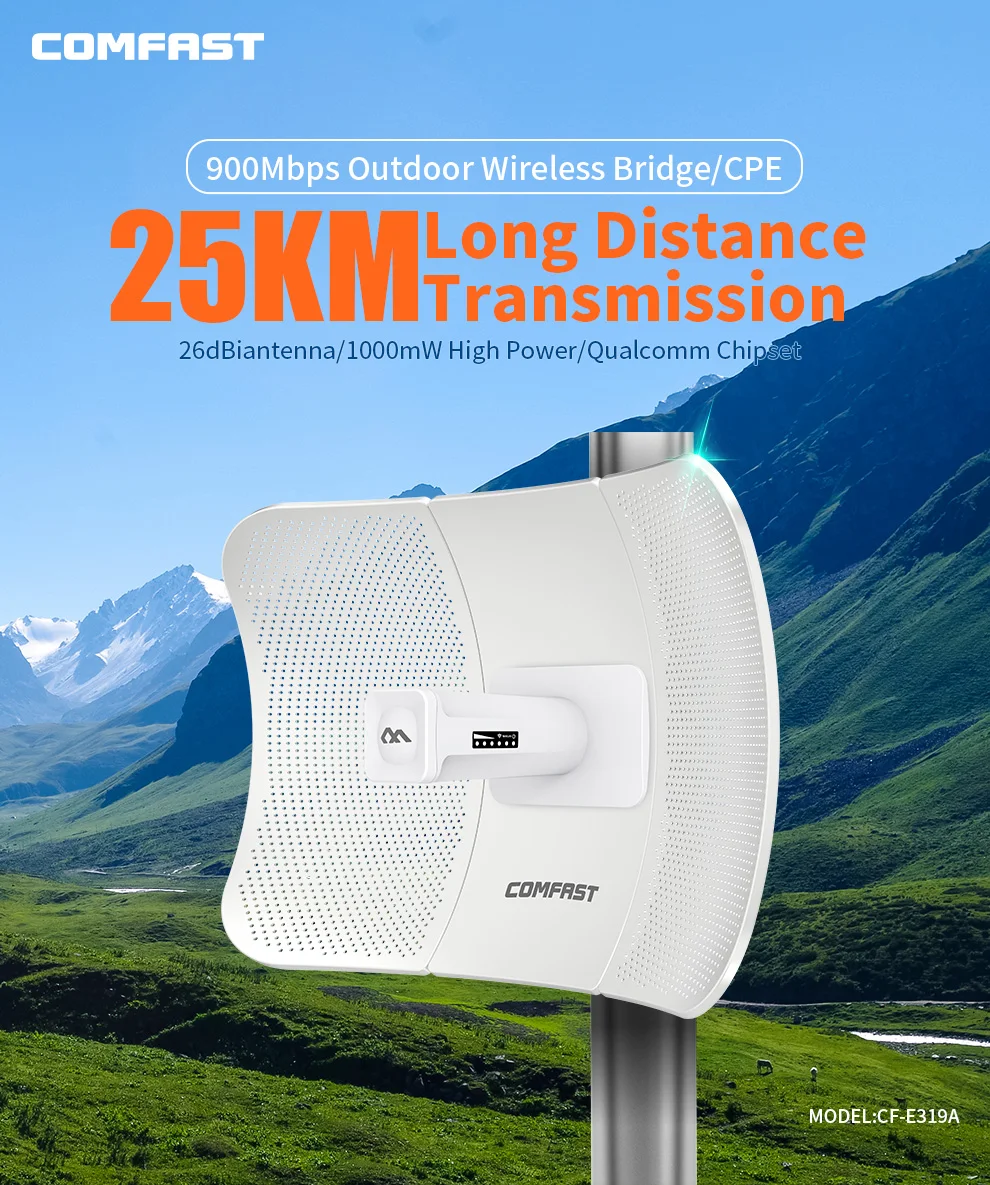 Imagem -02 - Longo Alcance Cpe Comfast Cf-e319a 900mbps 5ghz sem Fio ao ar Livre Wifi Repetidor Roteador Ponto Acesso Ponte 26dbi Antena ap 25km de