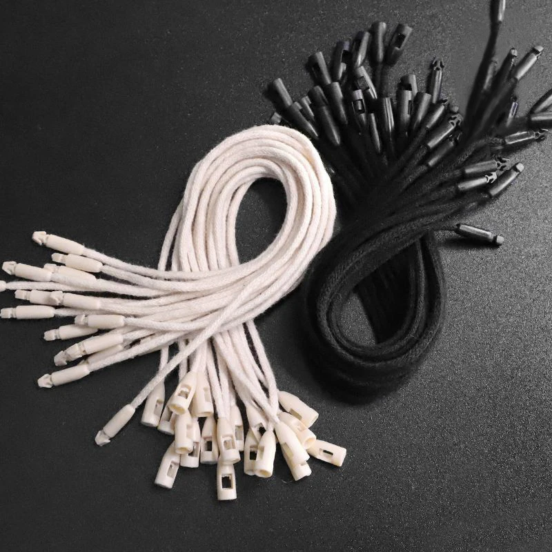 100pcs White Beige Black Hang Tag Thick Cotton Rope String Cord Sealed Bullet Head for Home Textile Clothing Garment Bags Shoes