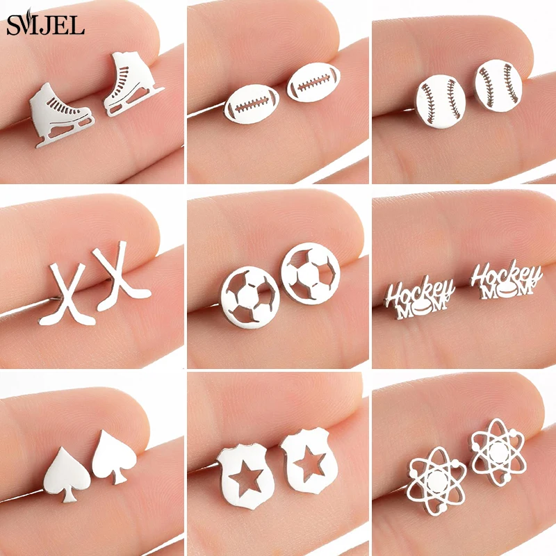 New Fashion Baseball Studs Earrings For Women Stainless Steel Football Volleyball Softball Hockey Skates Sports Earrings Jewelry