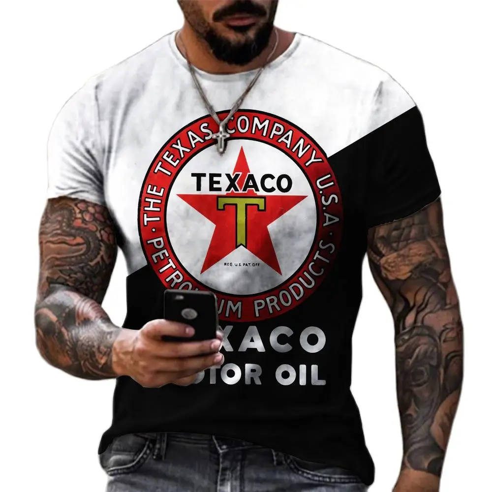 2023 Summer TEXACO Retro Style Casual 3d T-Shirt Street Fashion Men Monogram Printed Short-Sleeved Loose Oversized T-Shirt