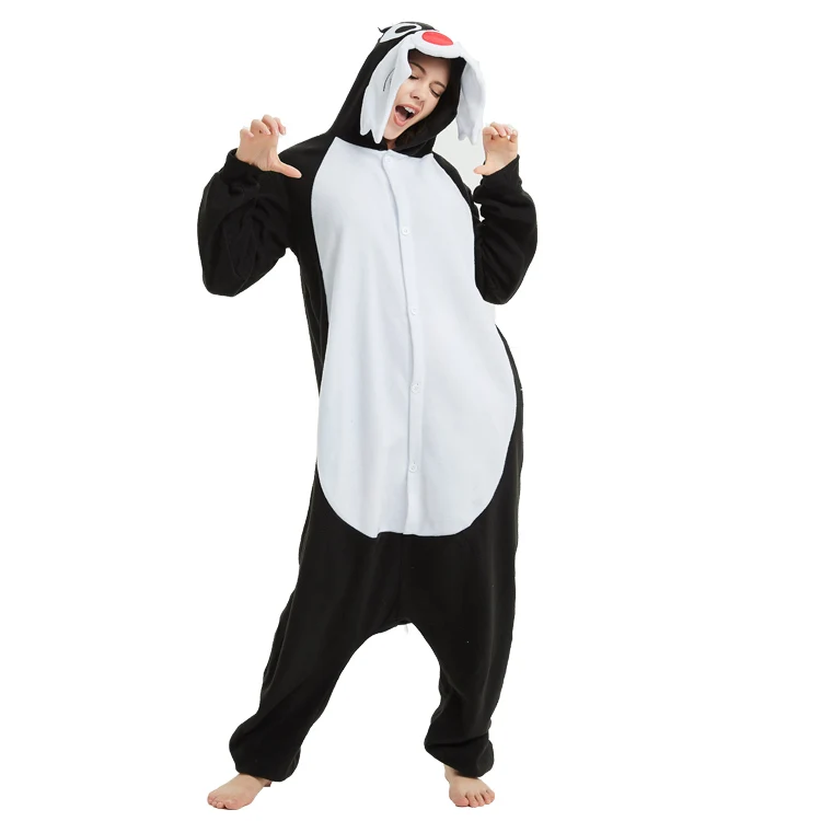 HKSNG Dorosły Czarny Wilk Onesie Kigurumi Piżama Polarowa Kreskówka Halloween Party Kostium Kombinezon Piżama