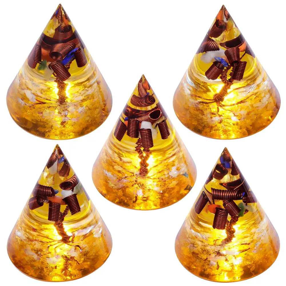 TUMBEELLUWA Healing Crystal Cone Orgone Generator Handmade Metal Life Tree For EMF Protection Yoga Meditation Home Decor