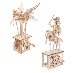 Montessori Wooden Toys 3D Puzzle Knight Pegasus Movable Ornaments Rotatable Gear Puzzles For Adults Children Kids Boy Girl Toys