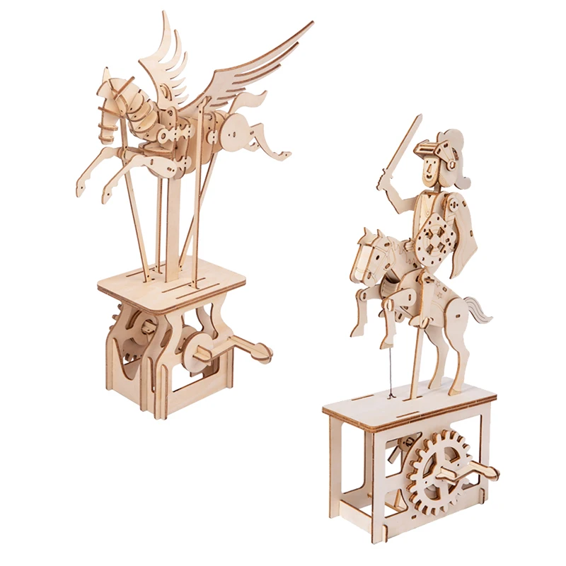 Montessori Wooden Toys 3D Puzzle Knight Pegasus Movable Ornaments Rotatable Gear Puzzles For Adults Children Kids Boy Girl Toys