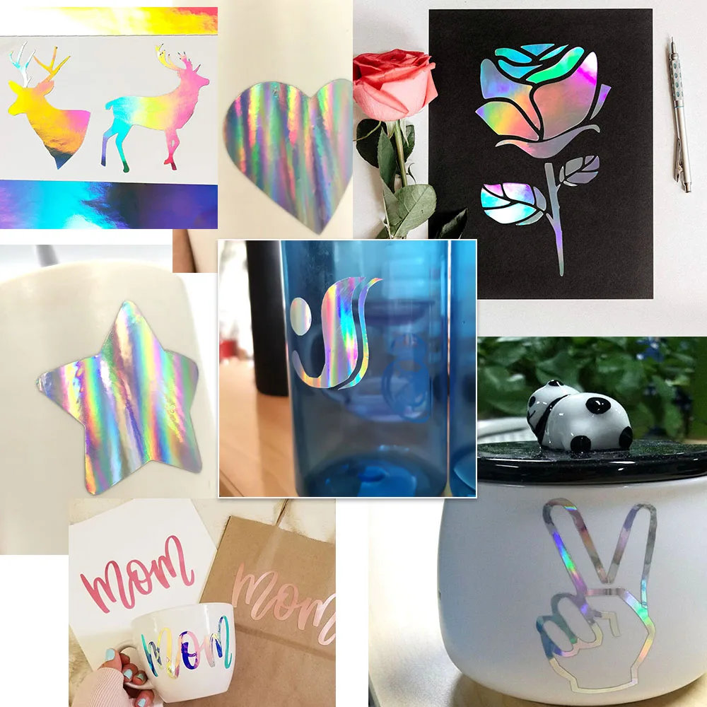 Holographi Rainbow Silver Craft Permanent Vinyl Adhesive Waterproof Scrapbook Letter Vinyl Cup/Wall/Glass Decor Sticker Roll DIY