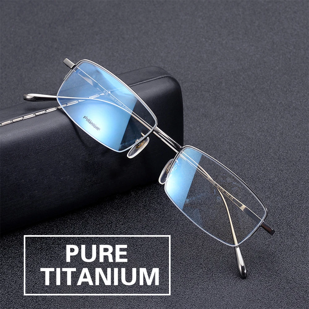 Square Business Pure Titanium Half Frame Glasses Frame Mens Ultra-light Eyeglasses Anti-blue Light Spectacles Half-rim Eyewear