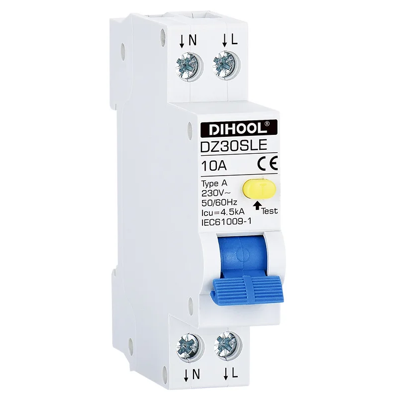 RCBO Type A 30MA 220V Earth Leakage Circuit breakers RCCB 1P+N 10A 16A 20A 25A 32A Leakage Overload Protection