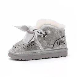 AOIGHT-Bottes de neige en coton pour bébé fille, chaussures chaudes en peluche, coordonnantes, en laine, à la mode, avec biscuits, pour enfant en bas âge, princesse, hiver, 2022