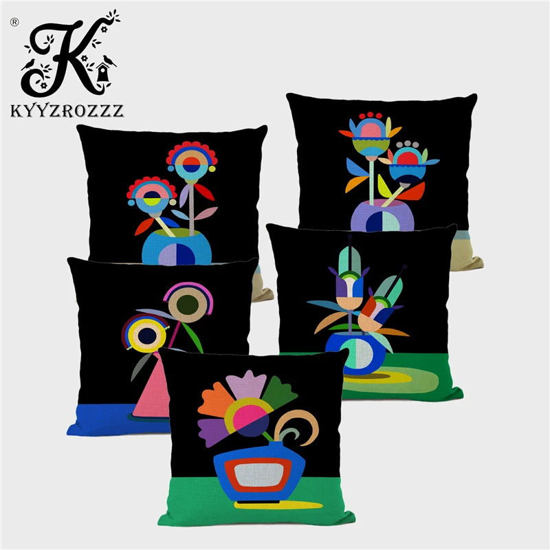 Nordic Art Style Decorative Cushion Set Colorful Geometric Bouquet Potted Printing Car Sofa Furnishings Pillow Linen Pillowcase