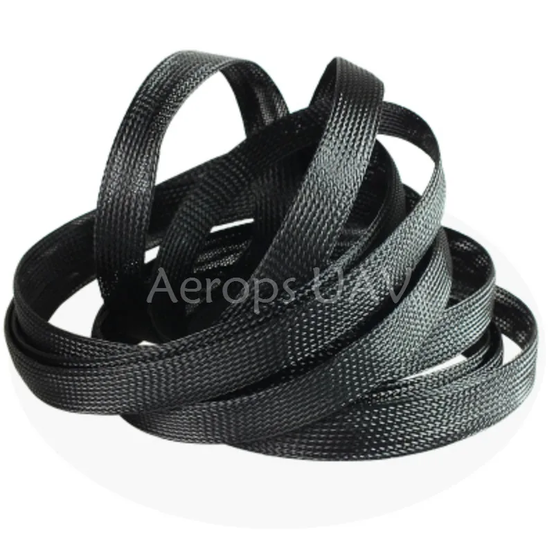 Aerops 6mm/8mm / 10mm / 12mm Black Telescopic Braided Hose PET Snakeskin Net for Tube Silicone Wire Cables Protecting