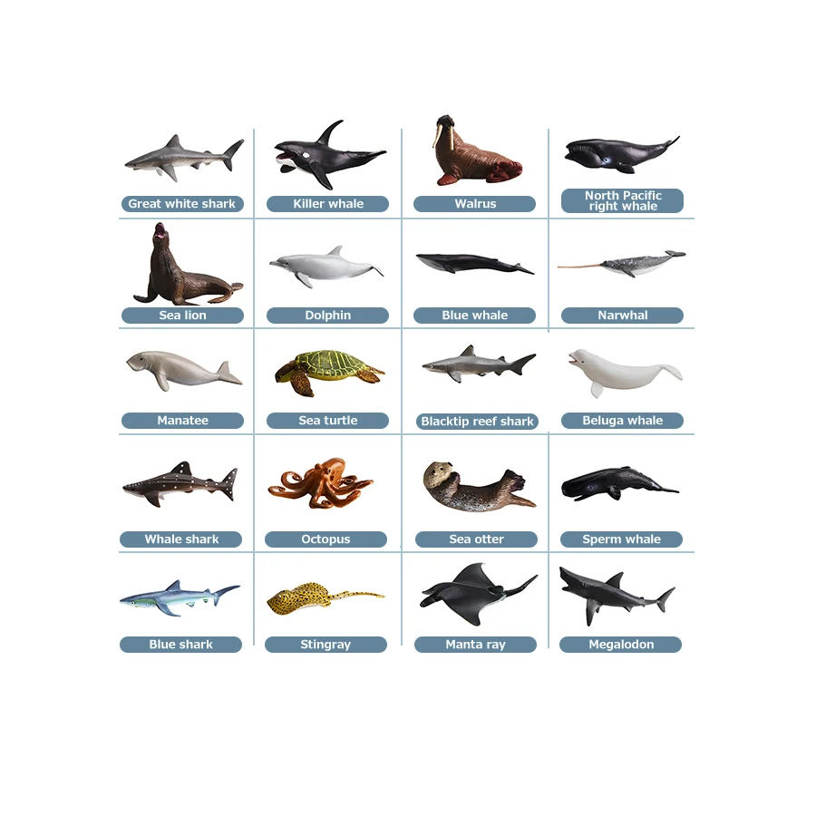 Minifiguras realistas de animales marinos para niños, figuras de animales del océano, tiburón, ballena, pulpo, adorno para pastel, recuerdo de fiesta, 20 Uds.