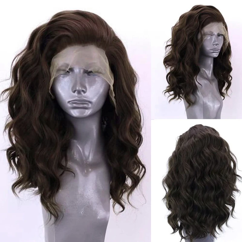 

AIMEYA Brown Wigs Loose Beachy Wave Synthetic Lace Front Wigs for Women Free Part Pre Plucked Natural Looking Daily Wear Wigs