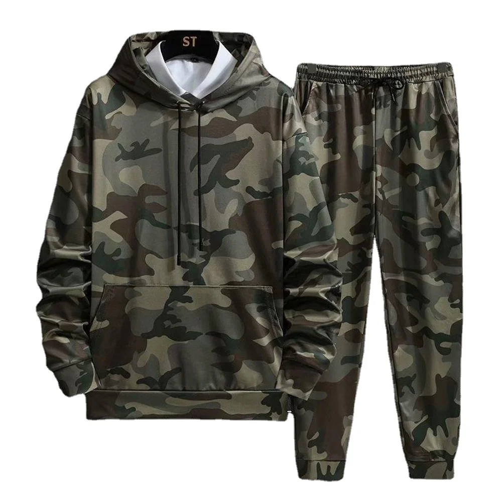 Pullover/cardigan, Men\'s Camouflage Two-piece Suit, Spring and Autumn Men\'s Sports and Leisure Suits, Men\'s Long-sleeved Hooded