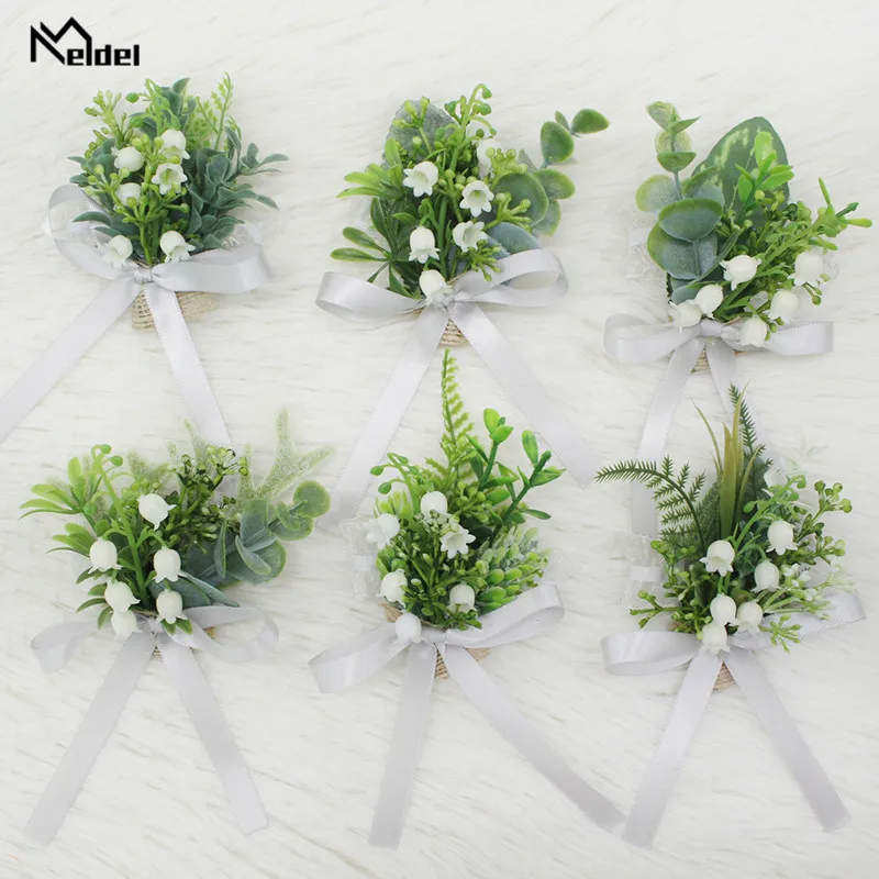 Meldel Boutonniere Xòe Chân Hoa Rừng Xanh Cưới Boutonniere Khuy Áo Cưới Người Lập Kế Hoạch Hôn Nhân Corsages Thổ Cẩm