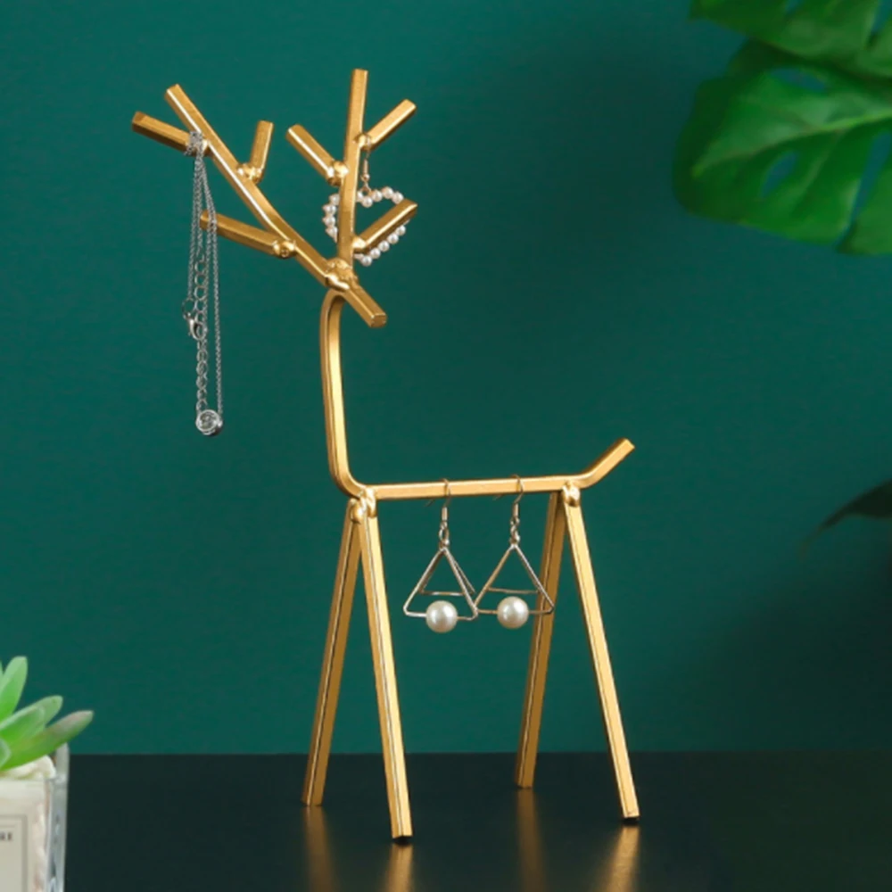 

Iron Geometric Deer Jewelry Rack Creative Home Table Earrings Necklace Storage Display Stand Practical And Durable Easy To Use