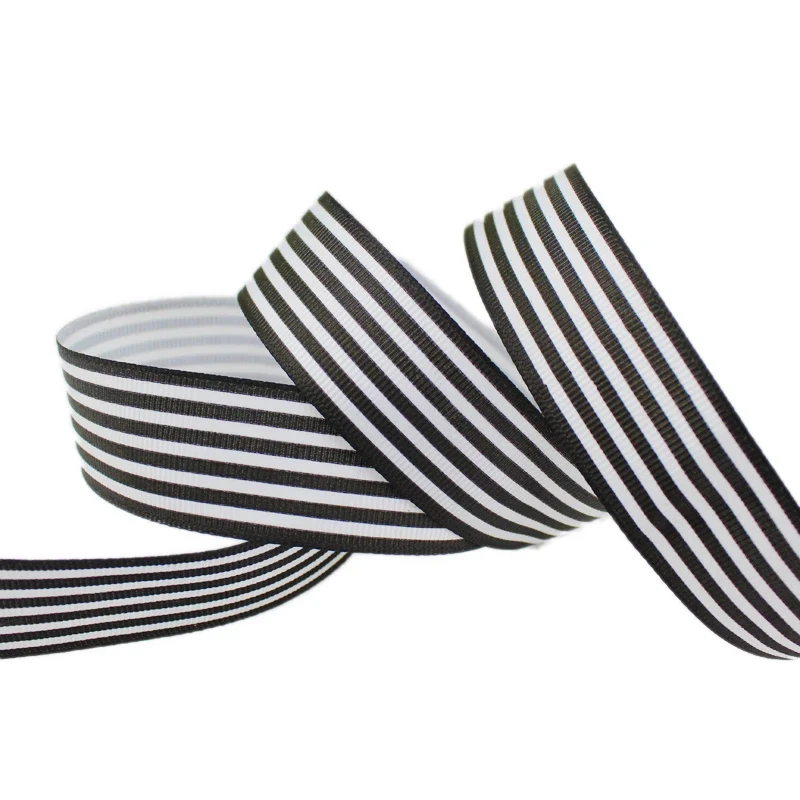 (20 yards/lot) 1\'\' (25mm) Black and White Stripe grosgrain ribbon printed gift wrap decoration ribbons