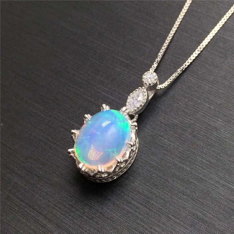 LeeChee Opal Pendant for Women Anniversary Gift 7*9MM Genuine White Opal Gemstone Necklace Fine Jewelry Real 925 Sterling Silver