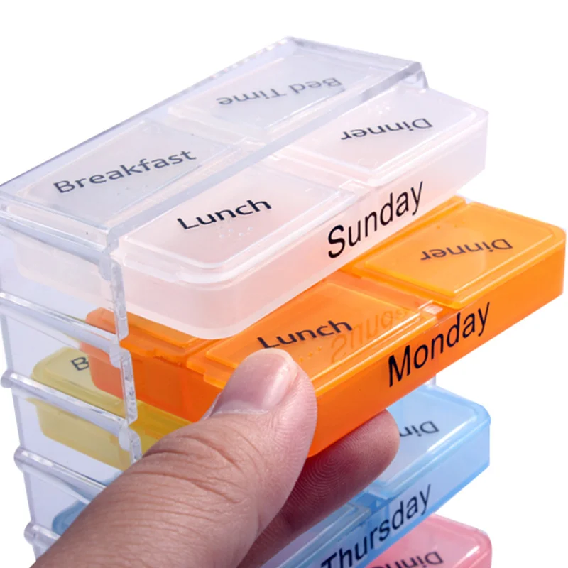 Hot 7 Days Pill Case Tablet Sorter Medicine Weekly Storage Box Colorful Design Container Case Organizer Pill Organizer Boxs