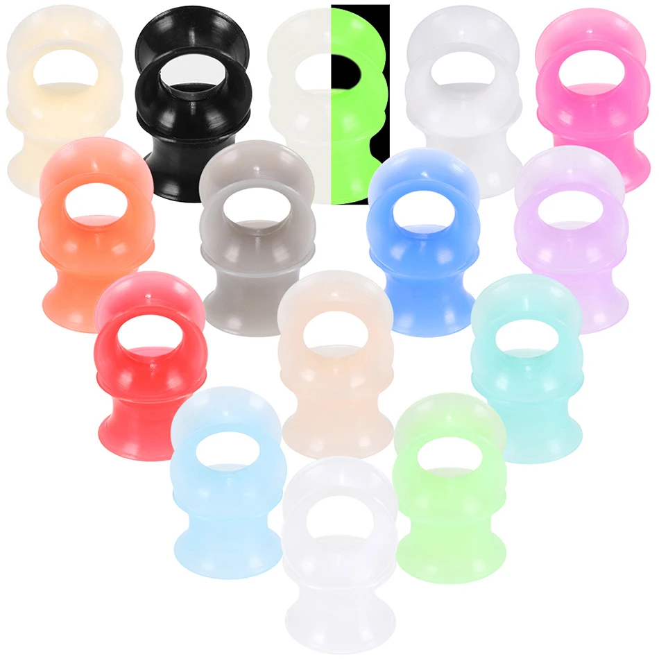 30Pcs/lot Mixed 15 colors Silicone Ear Plugs and Tunnels Expander Flexible Ear Gauges Earring Body Jewelry Piercing Stretcher