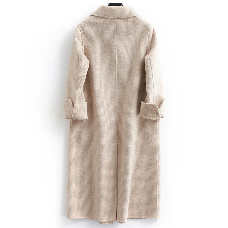 

Autumn Winter Wool Coat Women Double Breasted Coats Female Alpaca Long Jackets Sided Woolen Spring Pink Overcoat LWL1314