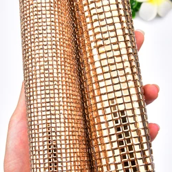 24X40Cm Bling Gold Crystal Hot-Fix Glue Mesh Rhinestone 5Mm Square Self Adhesive Topaz Stone For Motif Diamond Sheet Banding