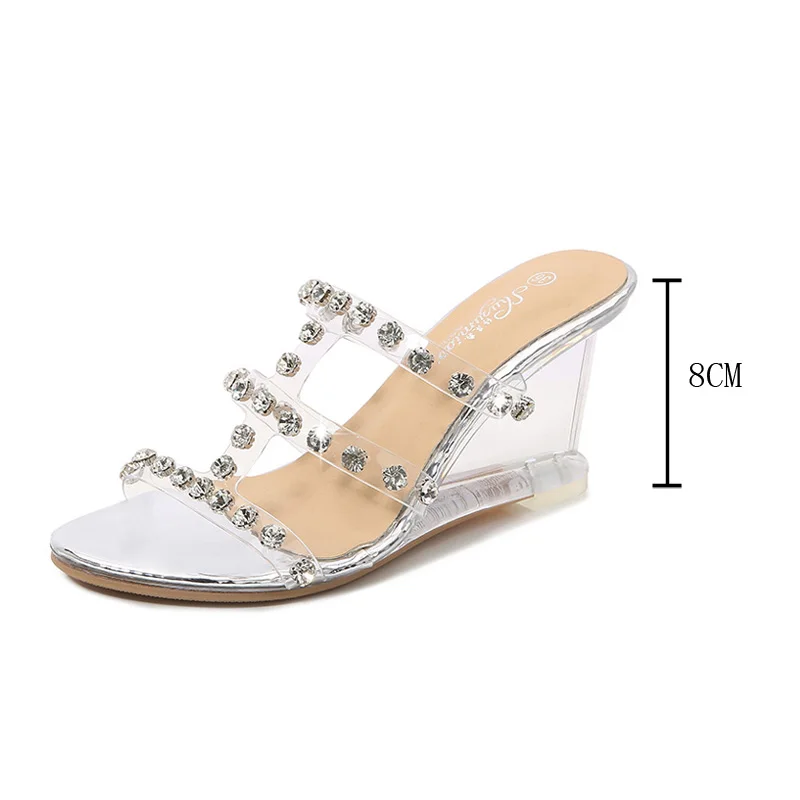 Sexy New Wedges Platform Sandals Women 2021 Summer Beach High Heels Shoes Female Clear Heel Rhinestone Causal Slippers TWS1032