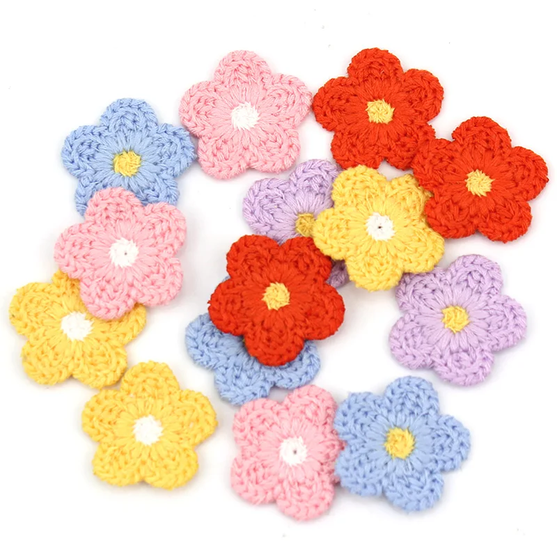 40Pcs 2.8cm Woolen Yarn Embroidery Flowers Patches Sew-on Appliques for Crafts Headwear Accessories DIY Hairpin Decor Ornaments