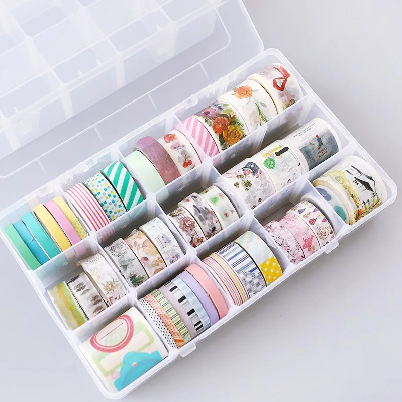 JIANWU 15 grids plastic Multifunction washi tape Storage Box scrapbook DIY learning Office articles and Stationery